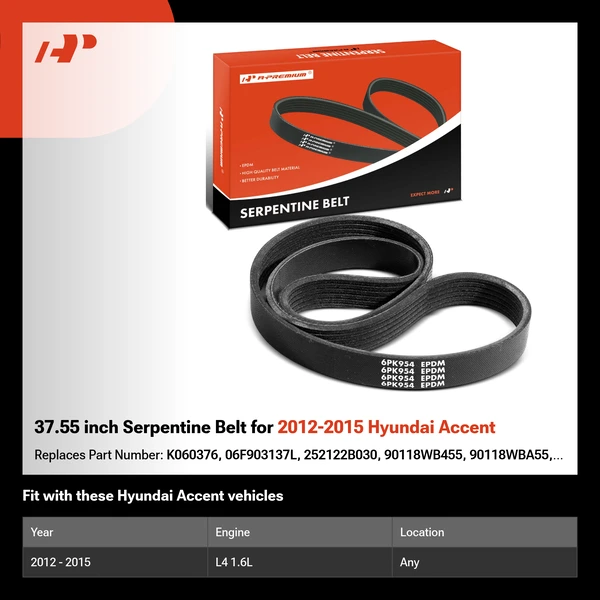 37.55 inch Serpentine Belt for 2012-2015 Hyundai Accent