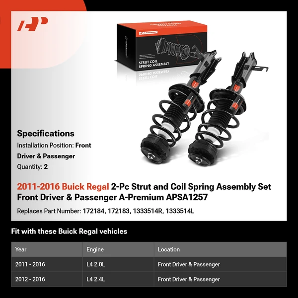 2011-2016 Buick Regal 2-Pc Strut and Coil Spring Assembly Set Front Driver & Passenger A-Premium APSA1257