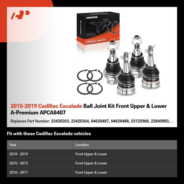 2015-2019 Cadillac Escalade Ball Joint Kit Front Upper & Lower A-Premium APCA8407