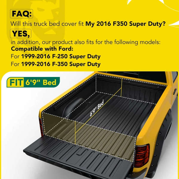 6.8 ft Bed Hard Quad Fold Tonneau Cover with Auto Locking for 1999-2016 Ford F-350 Super Duty