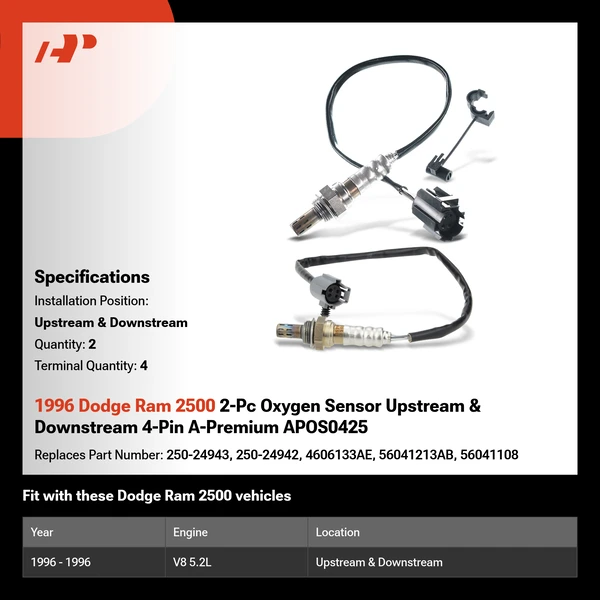 1996 Dodge Ram 2500 2-Pc Oxygen Sensor Upstream & Downstream 4-Pin A-Premium APOS0425