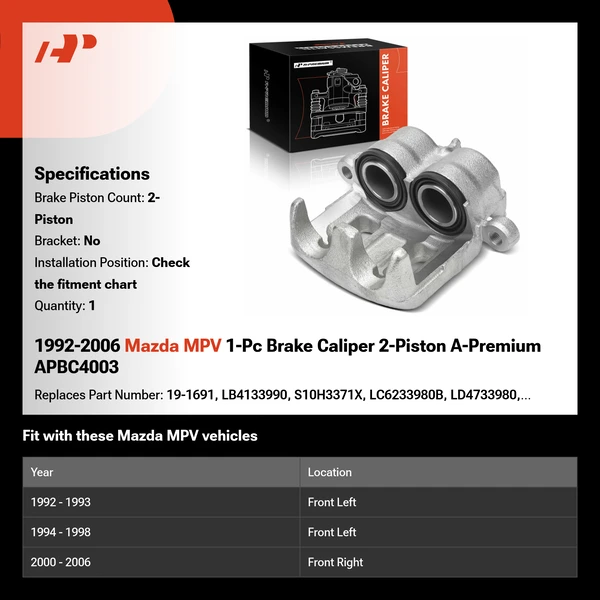 1992-2006 Mazda MPV 1-Pc Brake Caliper 2-Piston A-Premium APBC4003