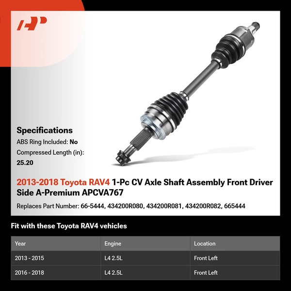 2013-2018 Toyota RAV4 1-Pc CV Axle Shaft Assembly Front Driver Side A-Premium APCVA767
