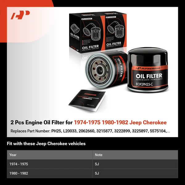 2 Pcs Engine Oil Filter for 1974-1975 1980-1982 Jeep Cherokee