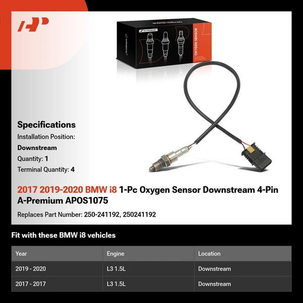 2017 2019-2020 BMW i8 1-Pc Oxygen Sensor Downstream 4-Pin A-Premium APOS1075