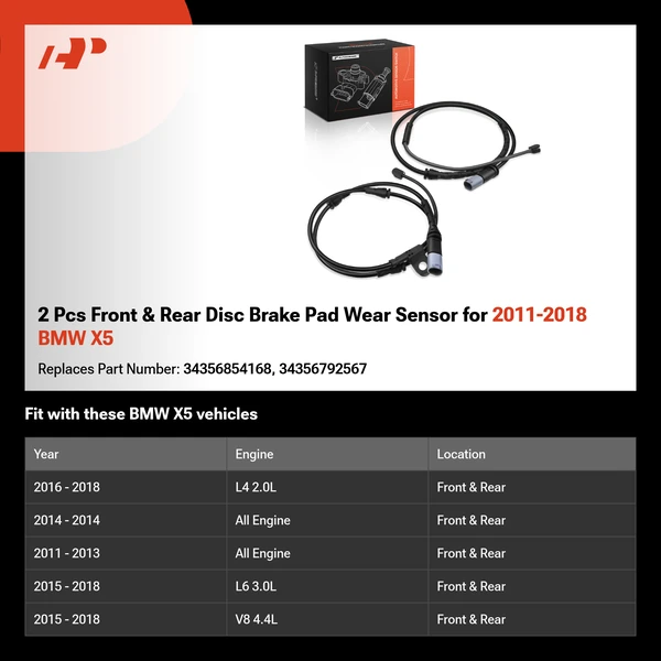 2 Pcs Front & Rear Disc Brake Pad Wear Sensor for 2011-2018 BMW X5