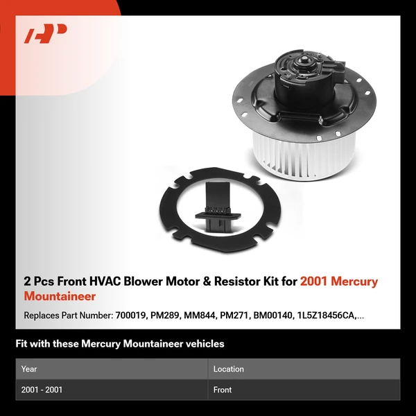2 Pcs Front HVAC Blower Motor & Resistor Kit for 2001 Mercury Mountaineer