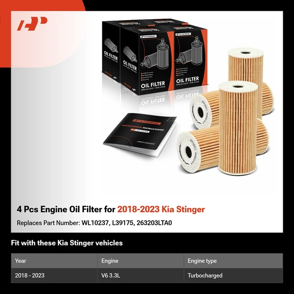 4 Pcs Engine Oil Filter for 2018-2023 Kia Stinger