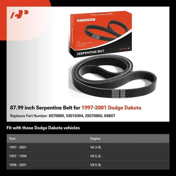 87.99 inch Serpentine Belt for 1997-2001 Dodge Dakota