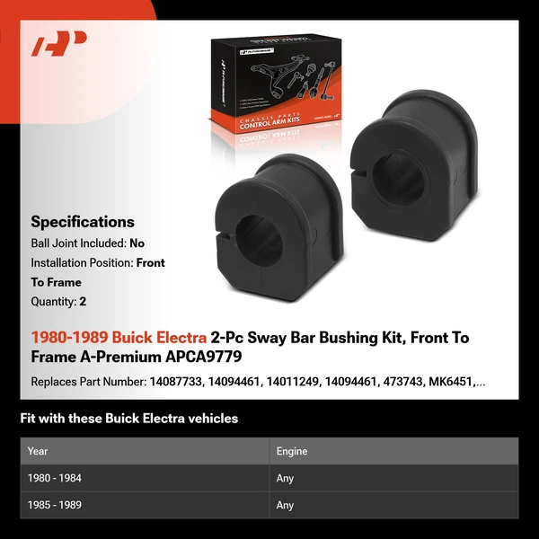 1980-1989 Buick Electra 2-Pc Sway Bar Bushing Kit, Front To Frame A-Premium APCA9779