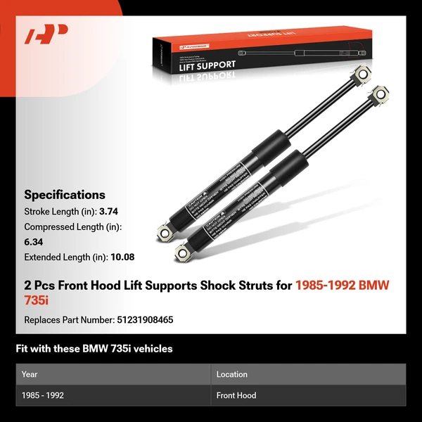 2 Pcs Front Hood Lift Supports Shock Struts for 1985-1992 BMW 735i