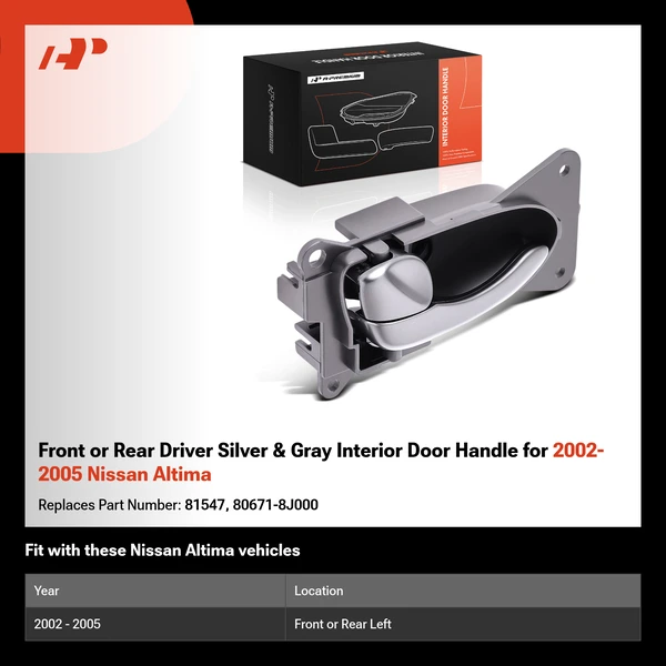 Front or Rear Driver Silver & Gray Interior Door Handle for 2002-2005 Nissan Altima
