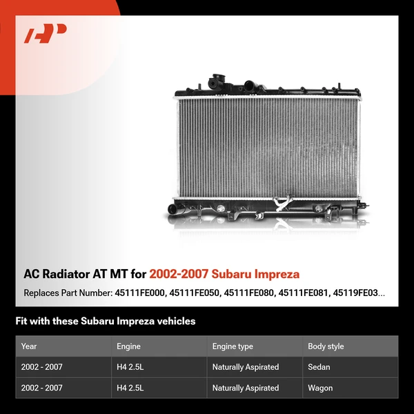 AC Radiator AT MT for 2002-2007 Subaru Impreza