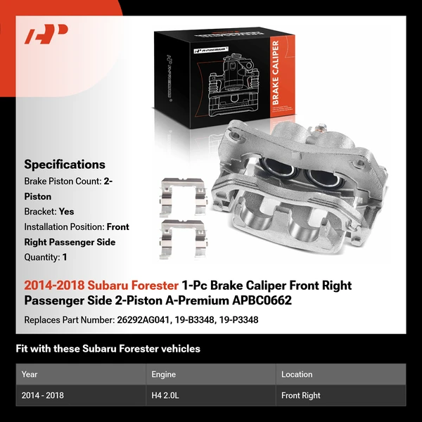 2014-2018 Subaru Forester 1-Pc Brake Caliper Front Right Passenger Side 2-Piston A-Premium APBC0662