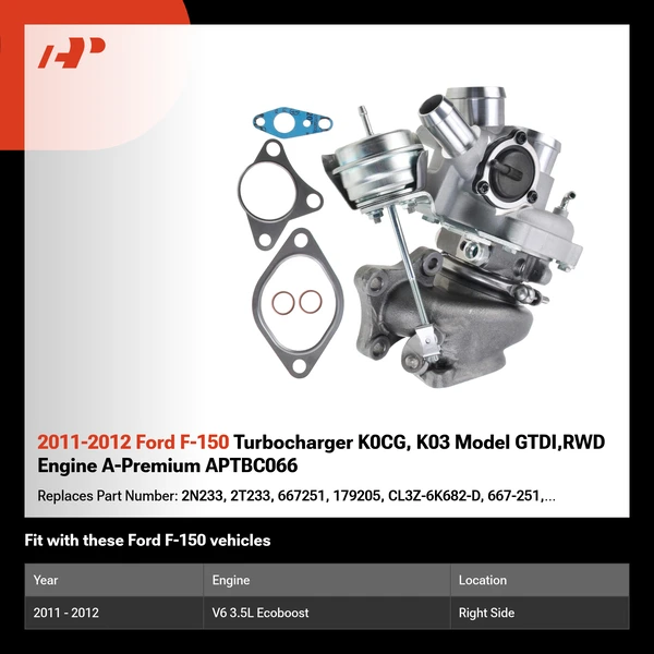 2011-2012 Ford F-150 Turbocharger K0CG, K03 Model GTDI,RWD Engine A-Premium APTBC066