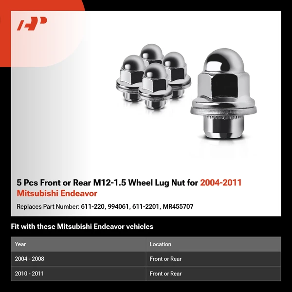 5 Pcs Front or Rear M12-1.5 Wheel Lug Nut for 2004-2011 Mitsubishi Endeavor