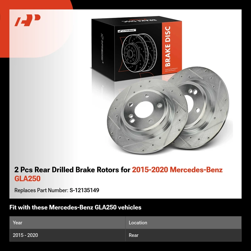 2 Pcs Rear Drilled Brake Rotors for 2015-2020 Mercedes-Benz GLA250