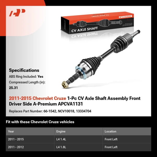 2011-2015 Chevrolet Cruze 1-Pc CV Axle Shaft Assembly Front Driver Side A-Premium APCVA1131
