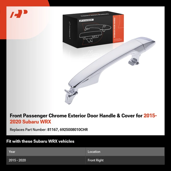 Front Passenger Chrome Exterior Door Handle & Cover for 2015-2020 Subaru WRX