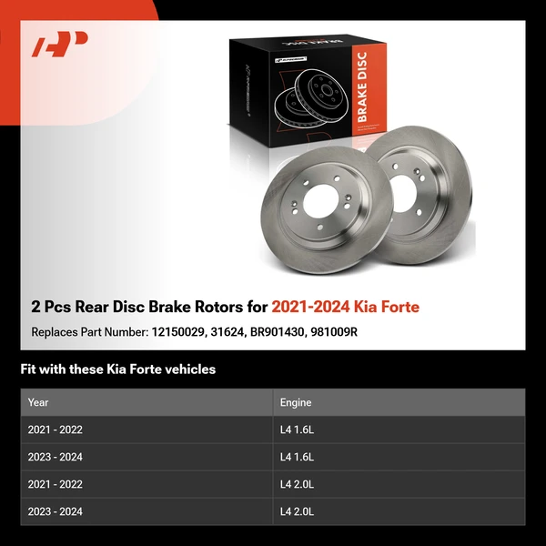 2 Pcs Rear Disc Brake Rotors for 2021-2024 Kia Forte