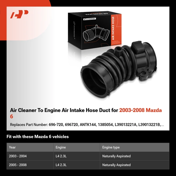 Air Cleaner To Engine Air Intake Hose Duct for 2003-2008 Mazda 6