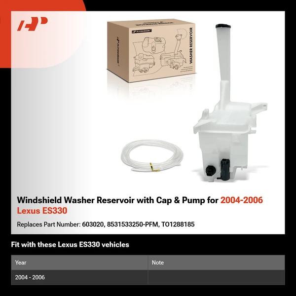 Windshield Washer Reservoir with Cap & Pump for 2004-2006 Lexus ES330