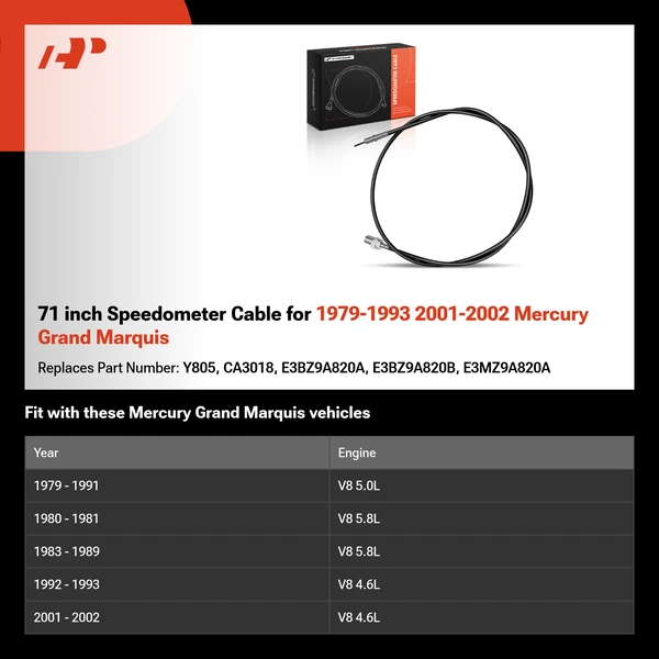 71 inch Speedometer Cable for 1979-1993 2001-2002 Mercury Grand Marquis