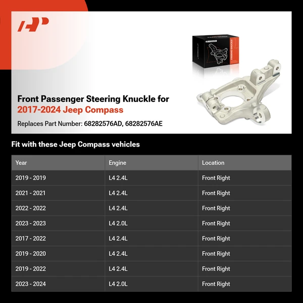 Front Passenger Steering Knuckle for 2017-2024 Jeep Compass