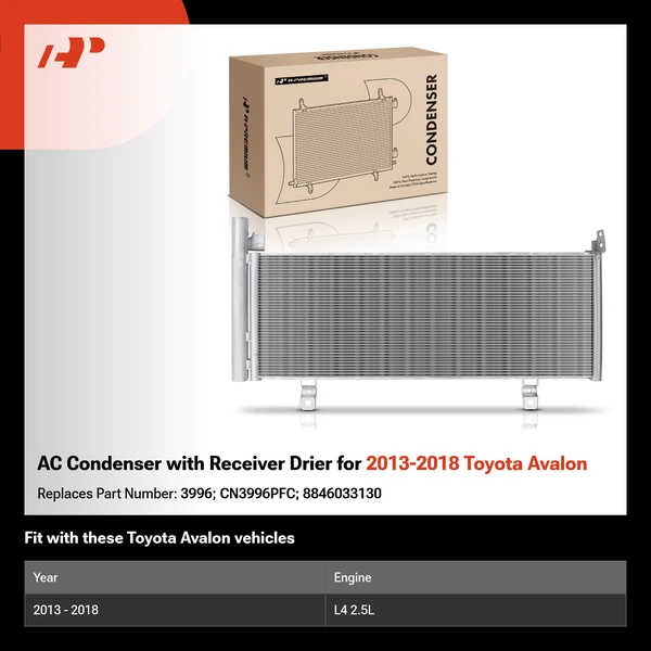 AC Condenser with Receiver Drier for 2013-2018 Toyota Avalon