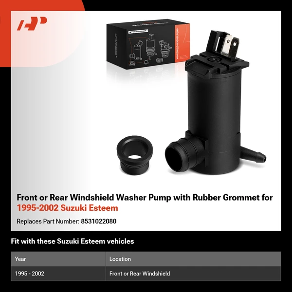 Front or Rear Windshield Washer Pump with Rubber Grommet for 1995-2002 Suzuki Esteem