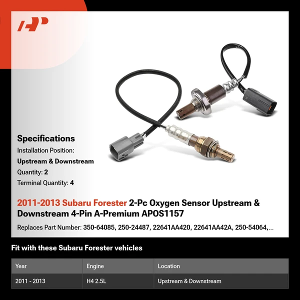 2011-2013 Subaru Forester 2-Pc Oxygen Sensor Upstream & Downstream 4-Pin A-Premium APOS1157