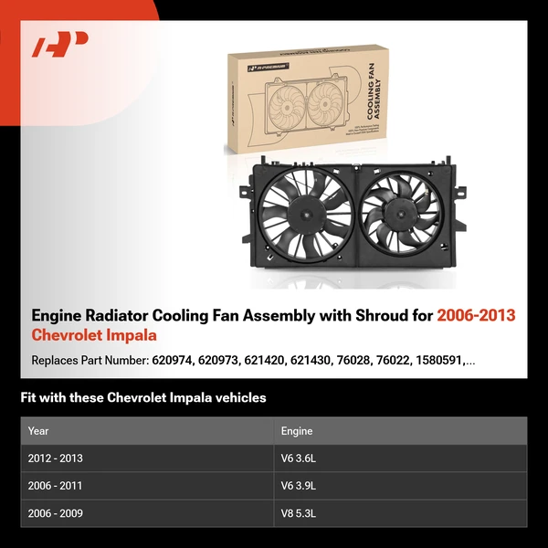 Engine Radiator Cooling Fan Assembly with Shroud for 2006-2013 Chevrolet Impala