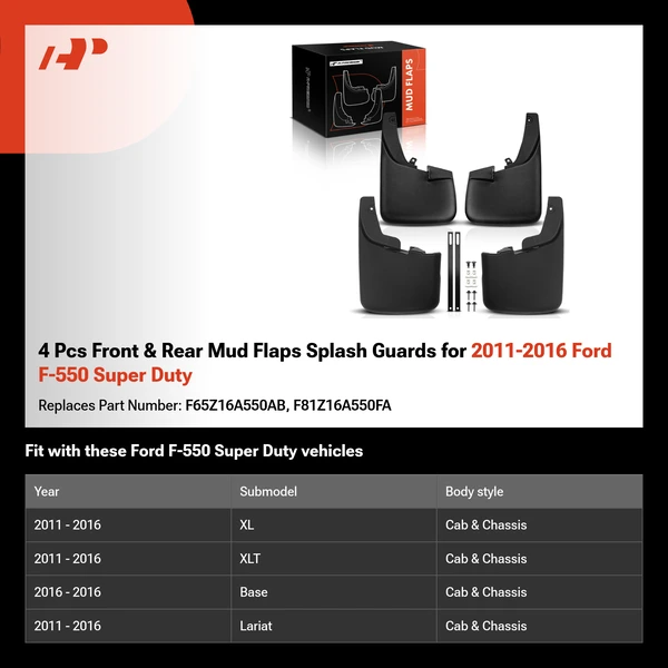 4 Pcs Front & Rear Mud Flaps Splash Guards for 2011-2016 Ford F-550 Super Duty