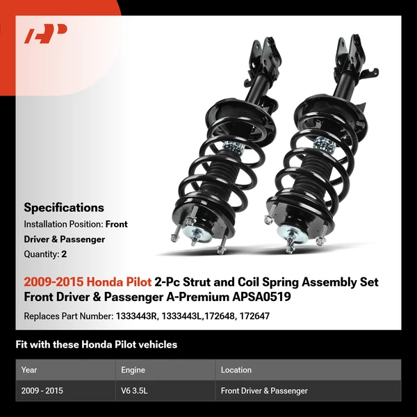 2009-2015 Honda Pilot 2-Pc Strut and Coil Spring Assembly Set Front Driver & Passenger A-Premium APSA0519