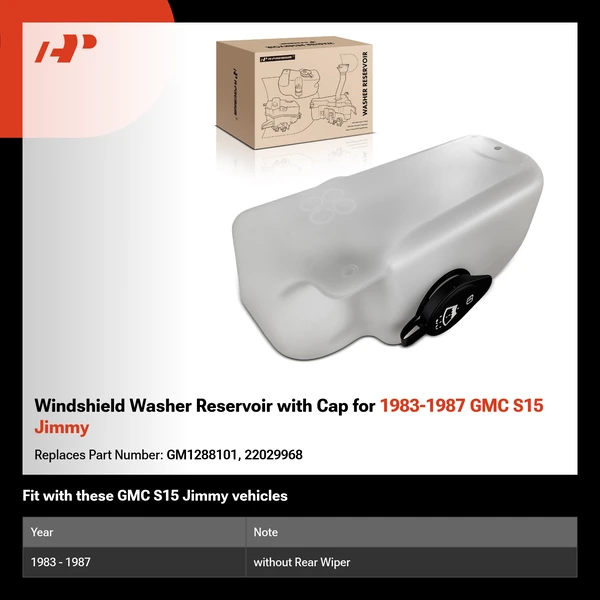 Windshield Washer Reservoir with Cap for 1983-1987 GMC S15 Jimmy