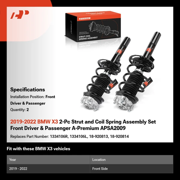 2019-2022 BMW X3 2-Pc Strut and Coil Spring Assembly Set Front Driver & Passenger A-Premium APSA2009