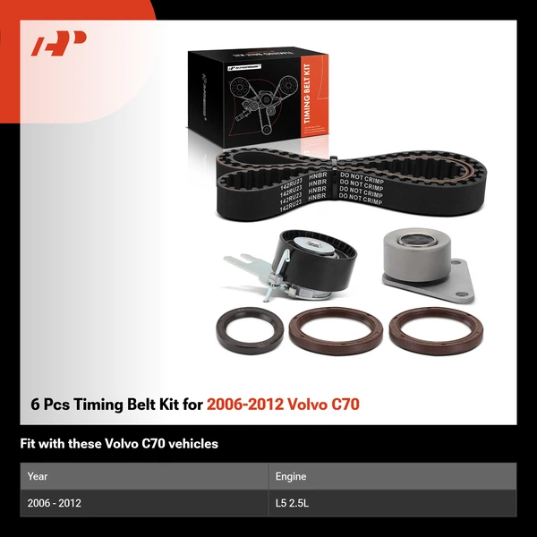 6 Pcs Timing Belt Kit for 2006-2012 Volvo C70