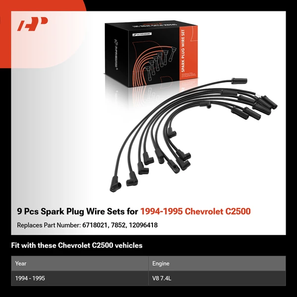9 Pcs Spark Plug Wire Sets for 1994-1995 Chevrolet C2500