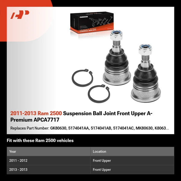 2011-2013 Ram 2500 Suspension Ball Joint Front Upper A-Premium APCA7717