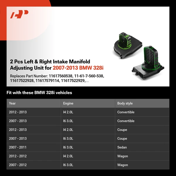 2 Pcs Left & Right Intake Manifold Adjusting Unit for 2007-2013 BMW 328i