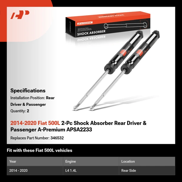 2014-2020 Fiat 500L 2-Pc Shock Absorber Rear Driver & Passenger A-Premium APSA2233