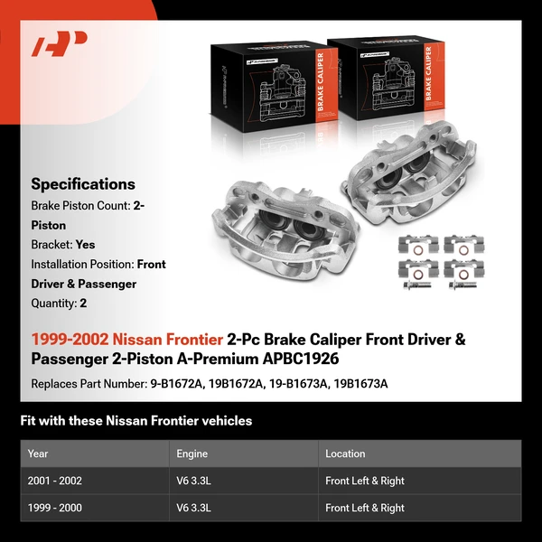 1999-2002 Nissan Frontier 2-Pc Brake Caliper Front Driver & Passenger 2-Piston A-Premium APBC1926