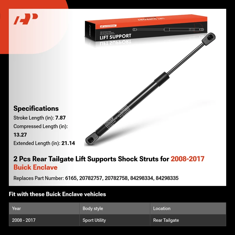 2 Pcs Rear Tailgate Lift Supports Shock Struts for 2008-2017 Buick Enclave