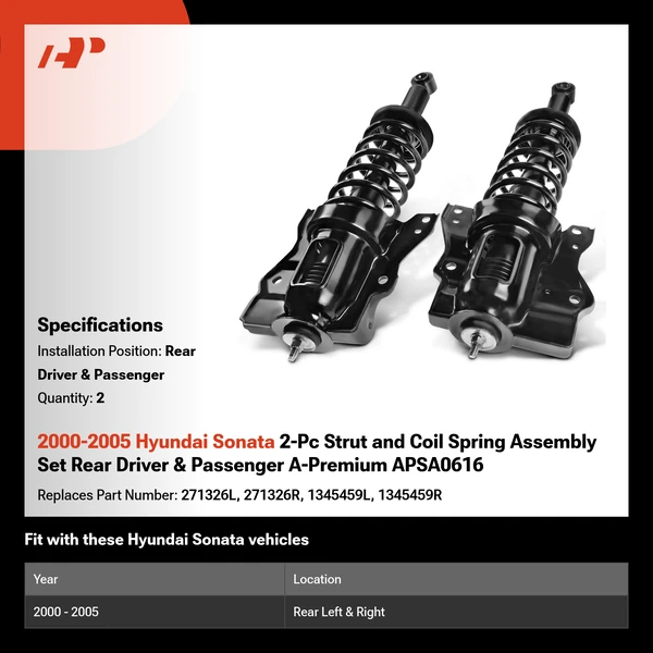 2000-2005 Hyundai Sonata 2-Pc Strut and Coil Spring Assembly Set Rear Driver & Passenger A-Premium APSA0616