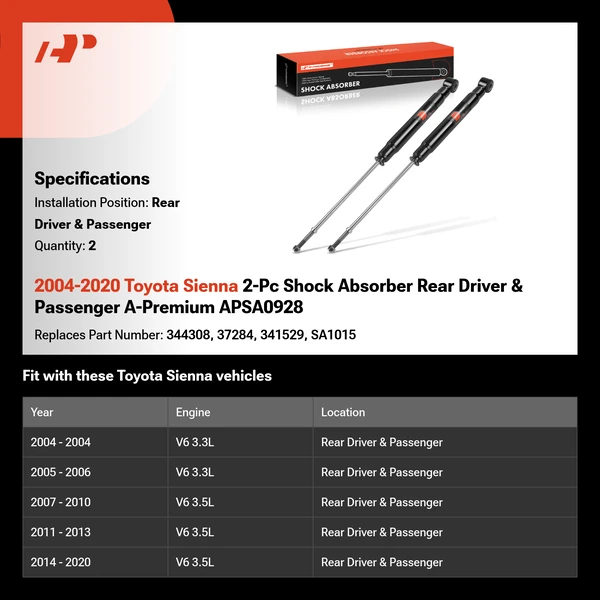 2004-2020 Toyota Sienna 2-Pc Shock Absorber Rear Driver & Passenger A-Premium APSA0928