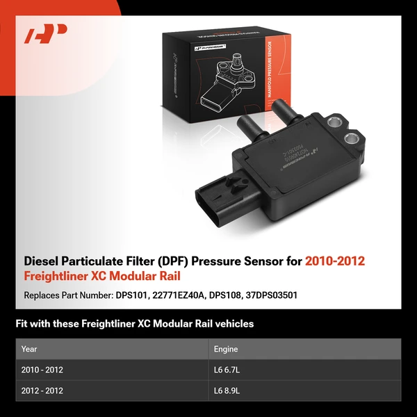 Diesel Particulate Filter (DPF) Pressure Sensor for 2010-2012 Freightliner XC Modular Rail