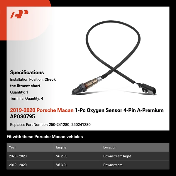 2019-2020 Porsche Macan 1-Pc Oxygen Sensor 4-Pin A-Premium APOS0795