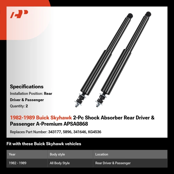 1982-1989 Buick Skyhawk 2-Pc Shock Absorber Rear Driver & Passenger A-Premium APSA0868