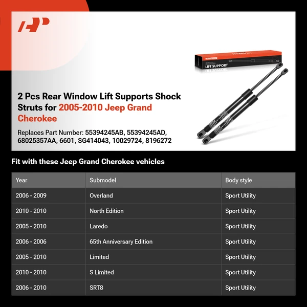 2 Pcs Rear Window Lift Supports Shock Struts for 2005-2010 Jeep Grand Cherokee