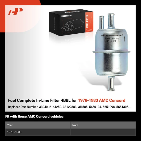 Fuel Complete In-Line Filter 4BBL for 1978-1983 AMC Concord